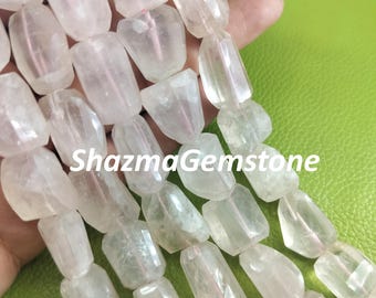 8" Rose Quartz Nugget Beads: Faceted Tumble Gemstone, Handmade Jewelry