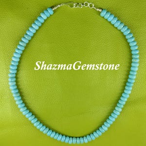 Turquoise Magnesite Rondelle Necklace: Robin's Egg Blue Gemstone Strand, 16"