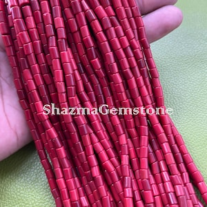 Red Coral Tube Beads: Smooth Gemstone Strand for Jewelry Making