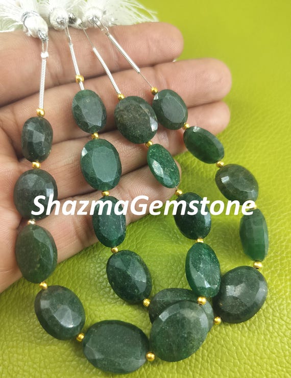 Green Mica Gemstone Cabochon Beads: Oval Faceted Jewelry Making