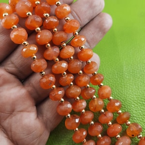 Carnelian Faceted Rondelle Beads: Natural Orange Gemstone Strand (8-10mm)