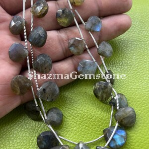 natural labradorite heart gemstone beads blue fire beads labradorite briolette beads 8&quot; strand black rainbow faceted gemstone jewelry beads