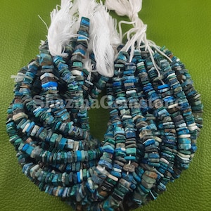 Chrysocolla Heishi Square Beads: Natural Gemstone Strand (8&quot;)