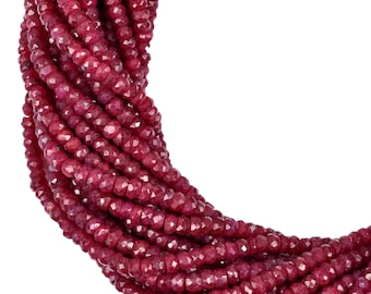 Cuentas redondas de corindón rubí: Hilo de piedras preciosas facetadas (20 cm)