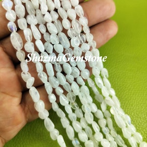 1 strand natural white moonstone smooth nugget beads rainbow moonstone plain tumble loose handmade beads moonstone gemstone jewelry