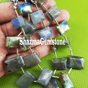 Labradorite Rectangle Beads: Multi-Fire Gemstone Briolettes, 8&quot; Strand