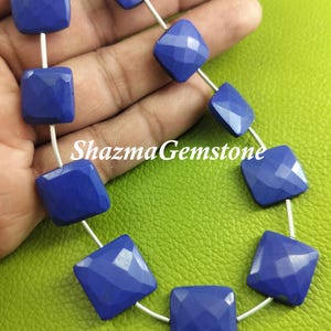 blue lapis lazuli gemstone beads, lapis square shape faceted beads, lapis loose gemstone beads, 8&quot; lapis cushion briolette beads