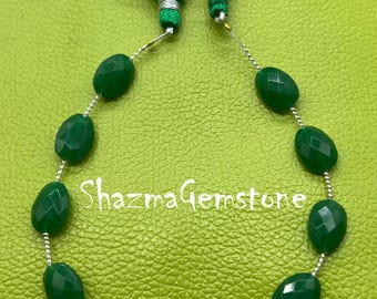 Cuentas ovaladas de ónix verde hidrofacetadas de 8" con perforaciones en T para joyería artesanal