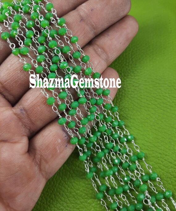 Cadena de rosario de cuarzo verde de pie, cadena de cuentas de