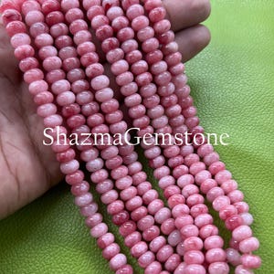 Rhodochrosite Rondelle Strand: 8&quot; Smooth Gemstone Beads for Jewelry