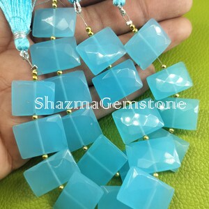 Aqua Chalcedony Rectangle Beads: Faceted Gemstone Quartz, 8&quot; Strand