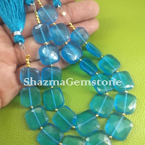 Blue Chalcedony Quartz Beads: Faceted Cushion Gemstone Strand