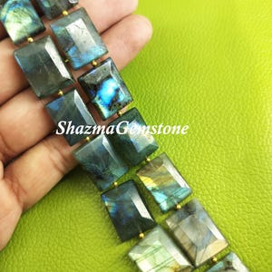 Multi Fire Labradorite Rectangle Beads: Rainbow Gemstone Strand 8&quot;