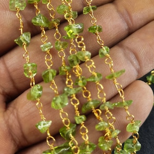 Peridot Rosary Chain: Green Nugget Beads, Gold/Silver Plated