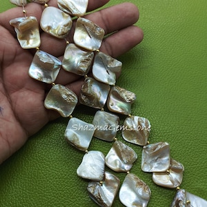 8" mother of pearl smooth square shape beads free form gemstone sea shell stone