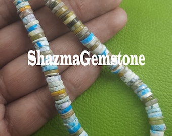Blue Turquoise Heishi Beads: Faceted Jasper Gemstone Tyre, 8" Strand
