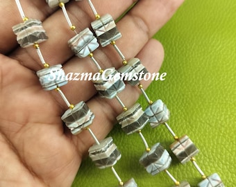 Blue Boulder Opal Cube Beads: 8" Strand, Jewelry Making