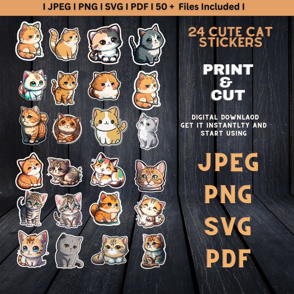 Cute Cat Sticker SVG Bundle, Printable Funny Stickers, Funny Cats Stickers,  Kids' Crafts & More, 50 + Files Inlcuded - Instant Download