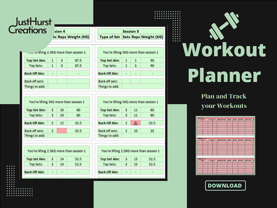 Custom Workout Tracker Workout Planner Excel Ultimate Training Etsy