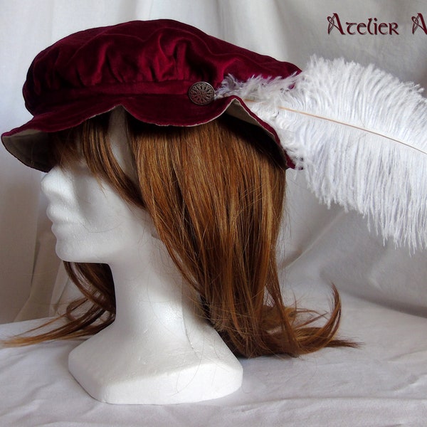 Chapeau Renaissance bordeaux pour homme avec plume