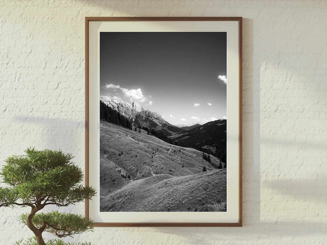 Black and white Alps mountain print