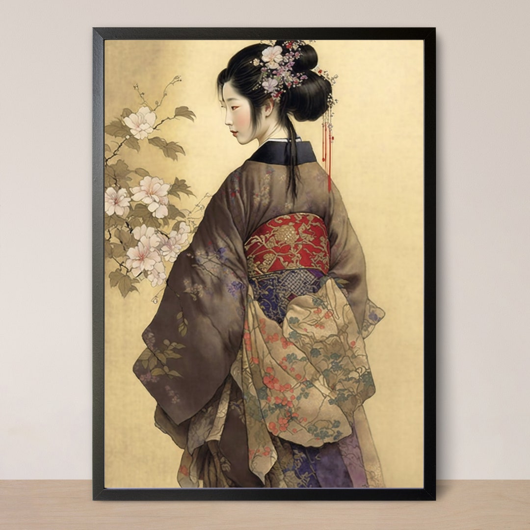 Japanese Geisha Wall Art, Stunning Watercolor Geisha Decor, Geisha
