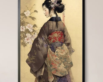 Japanische Geisha-Wandkunst, atemberaubendes Aquarell-Geisha-Dekor, Geisha-Vintage-Poster, Geisha-Kunst, japanischer Geisha-Kunstdruck, Geisha-Wanddekoration