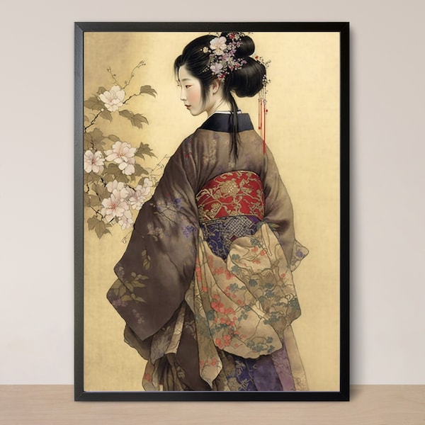Japanese geisha wall art, Stunning Watercolor Geisha Decor, Geisha Vintage Poster, Geisha Art, Japanese Geisha Art Print, Geisha Wall Decor