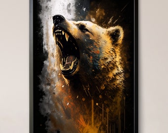 Abstract Grizzly in Black and Gold Digital Download Printable Wall Art - Wildlife Art, Modern Decor, Instant Download, Large Wall Art