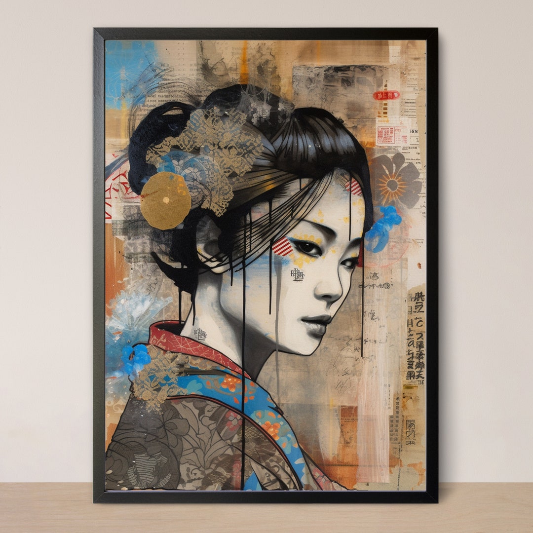 Vintage Geisha Girl Art: Colourful Japanese Kimono Prints Unique ...