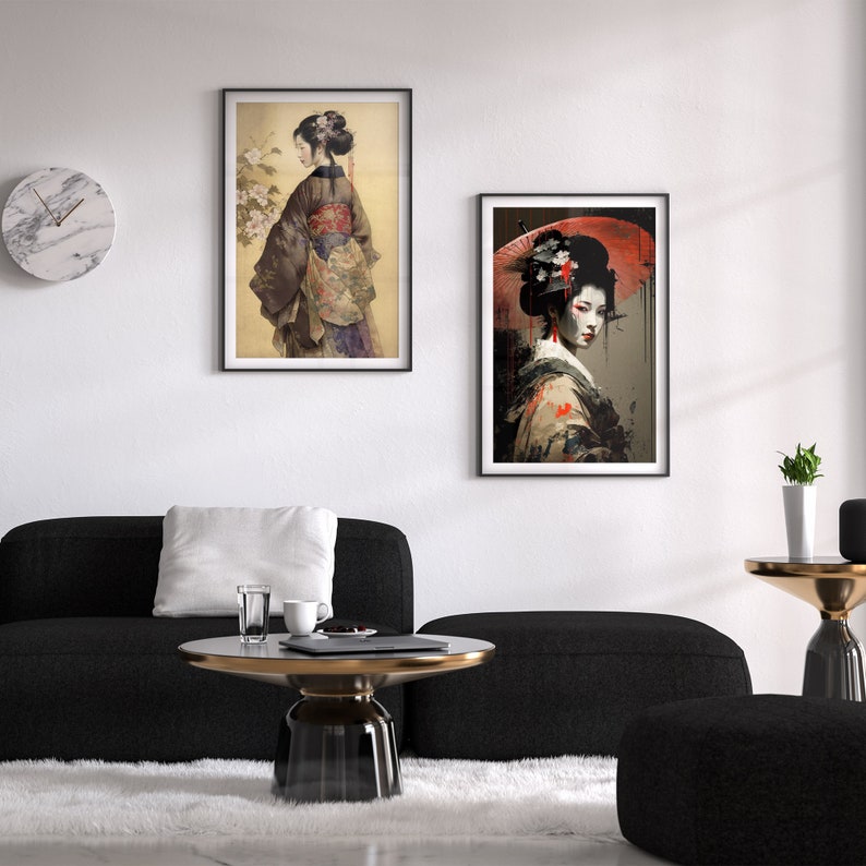 Japanese Geisha Wall Art Stunning Watercolor Geisha Decor Etsy