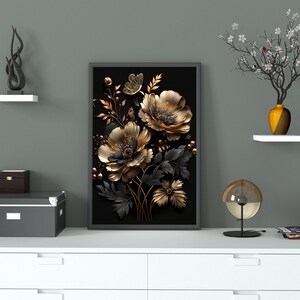Beautiful Flowers in Black and Gold Printable Wall Art - Etsy