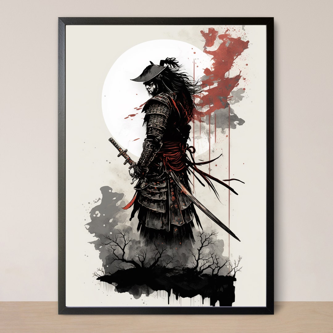 Japanese Samurai Wall Art, Bushido Warrior, Katana Sword and Ronin