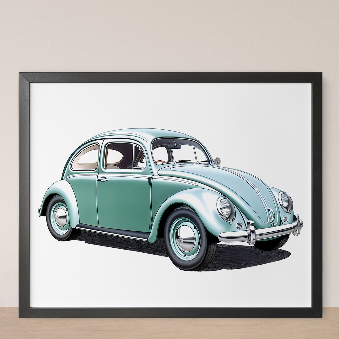 Retro Volkswagen Beetle Wall Art Print Vintage Car Decor and Gift for