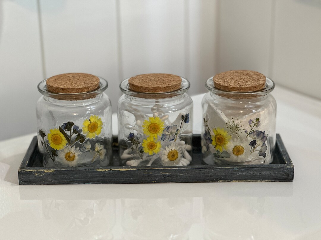 Rustic Jar Set, Bathroom Jars, Wildflower Jars, Set of Jars, Floral ...