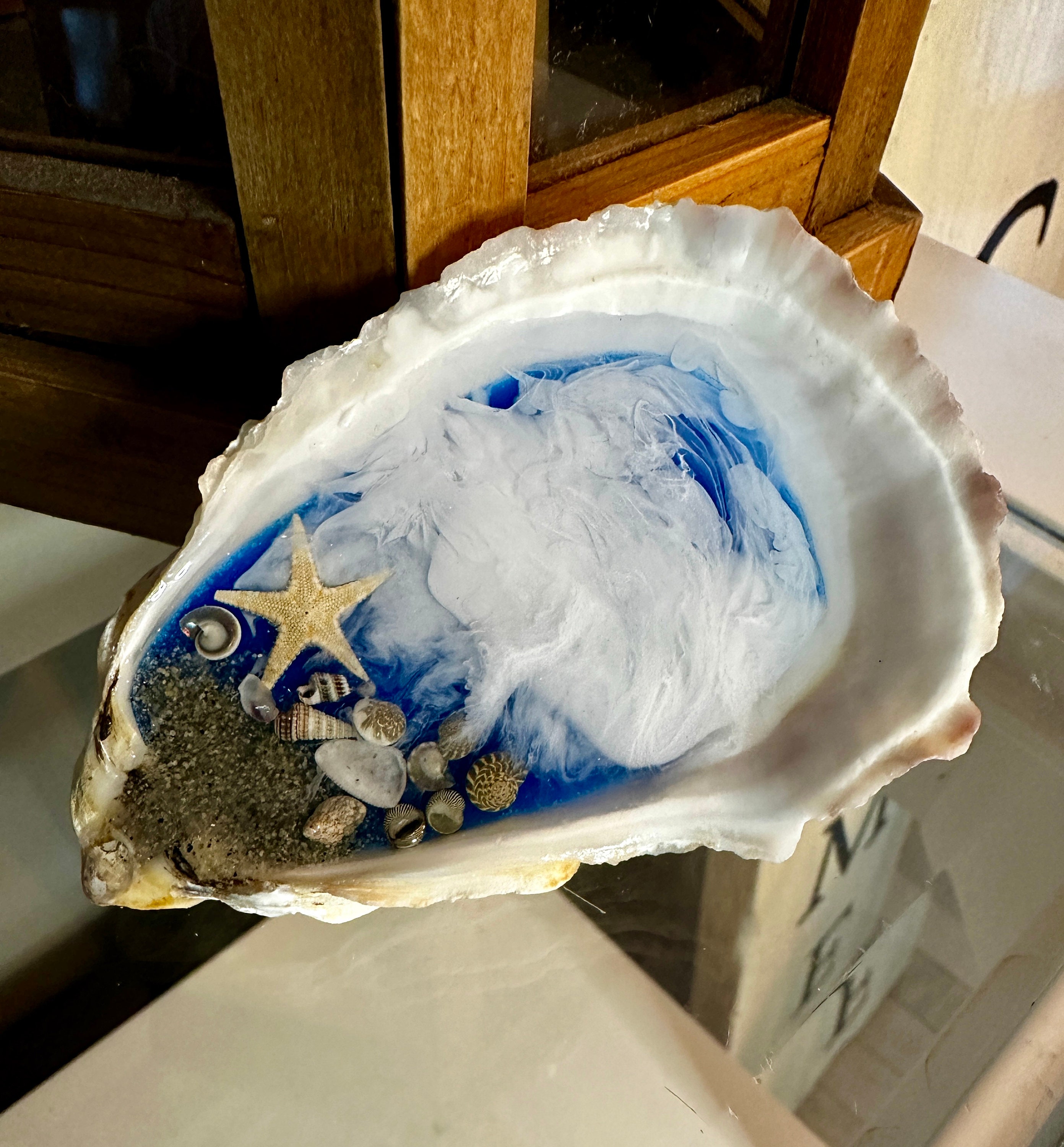 Oyster Shell Beach Scene, Resin Oyster Shell Beach Scene, Shells With