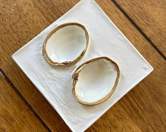 Gold Edged Clam Shell Ring Dish | Coastal Jewelry Holder