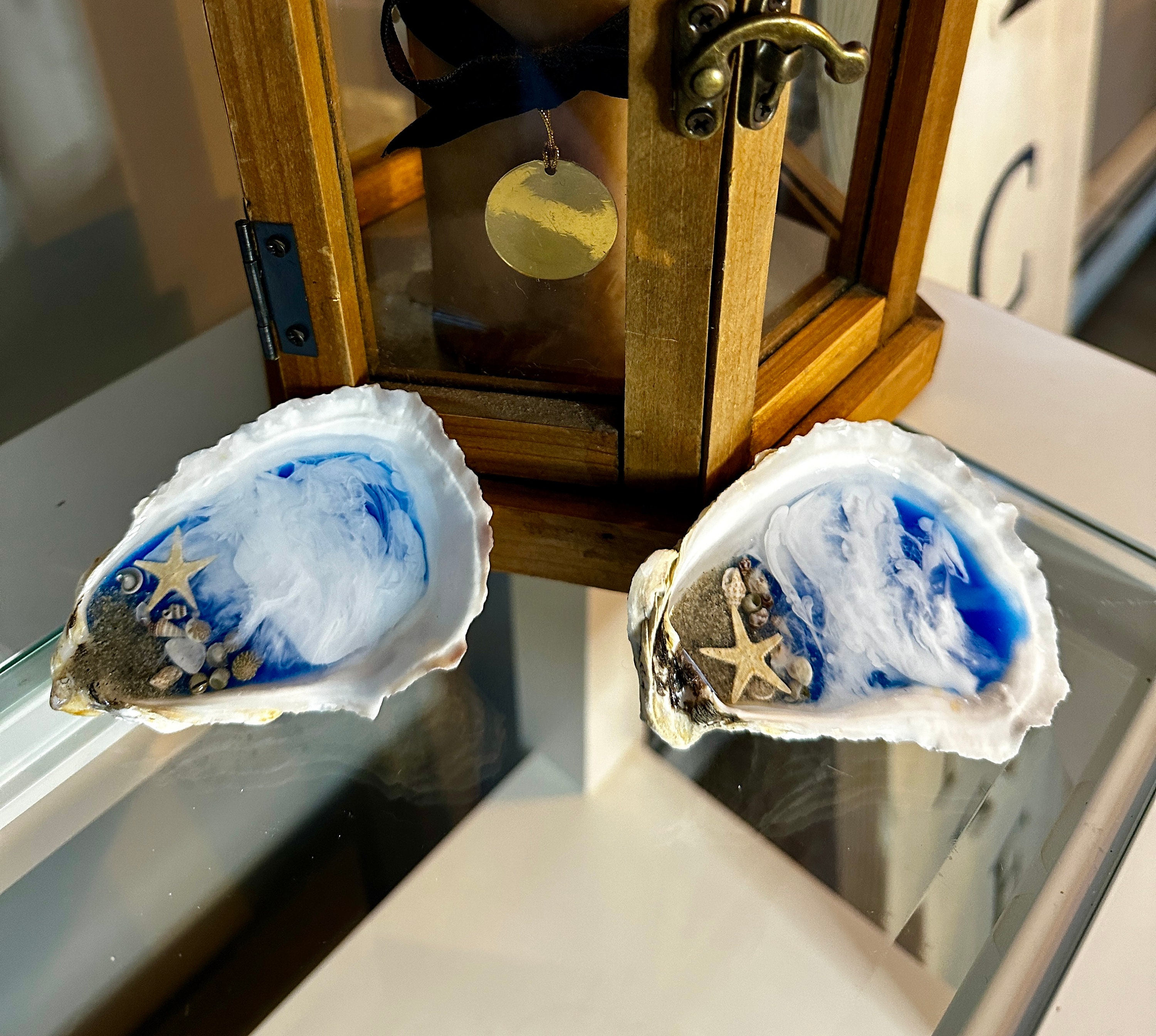 Oyster Shell Beach Scene, Resin Oyster Shell Beach Scene, Shells With