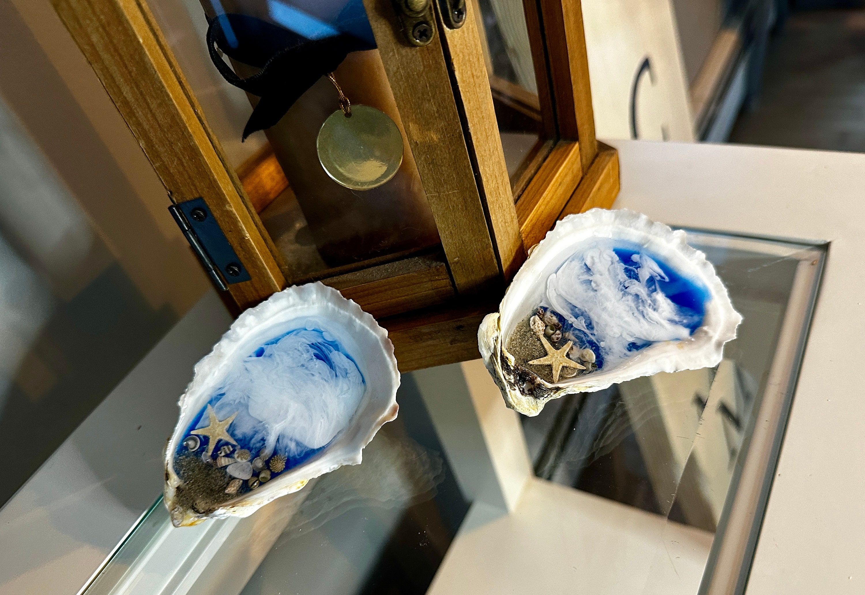 Oyster Shell Beach Scene, Resin Oyster Shell Beach Scene, Shells With