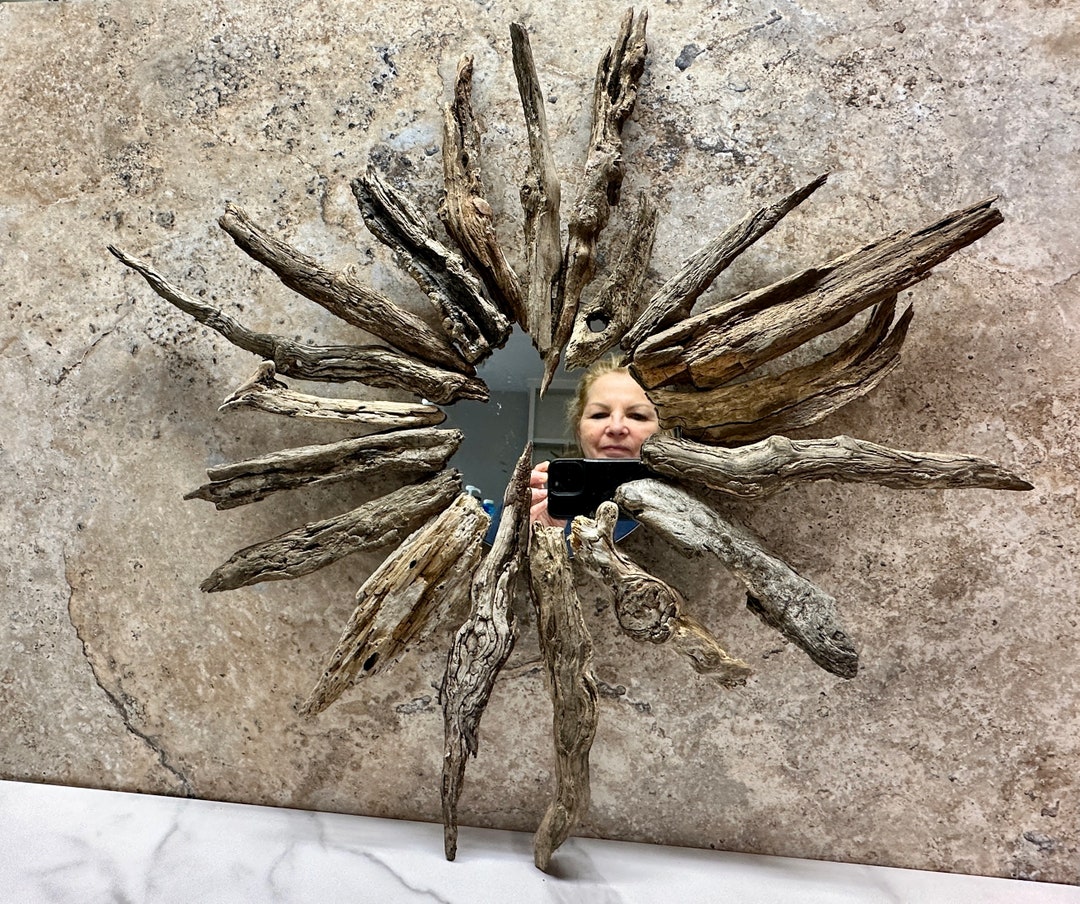 Driftwood Mirror Driftwood Art Circle Driftwood Mirror Etsy