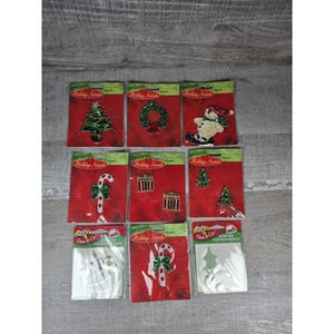 Vintage jul paljett tyg applikationer snögubbe jultomten polkagris lot NOS g71e