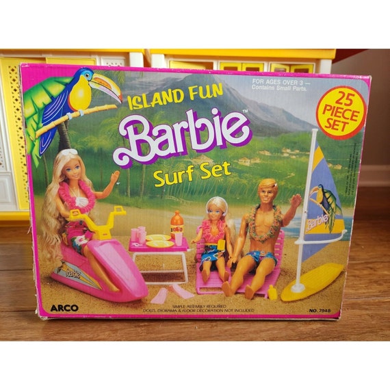 Vintage 1987 Island Fun Barbie Surf Set No. 7948 Near Complete Box