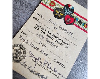 Boy Scouts 1955 Merit Badge in Life Savings North Shore Area Council VINTAGE BSA