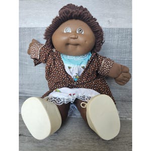 Vtg 1985 Cabbage Patch Doll Augenhaar braune Haare ein Grübchen Coleco OK Factory Schwarz #3