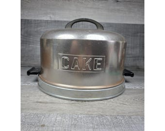 1950s Vtg Kromex Aluminum Cake Carrier W/ Bakelite Handles & Locking Lid b101