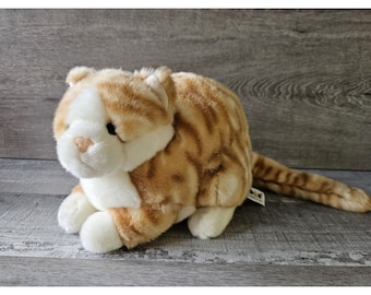 Aurora Tabby Arched Fat Cat Plush Stuffed Orange White Striped Animal Tag
