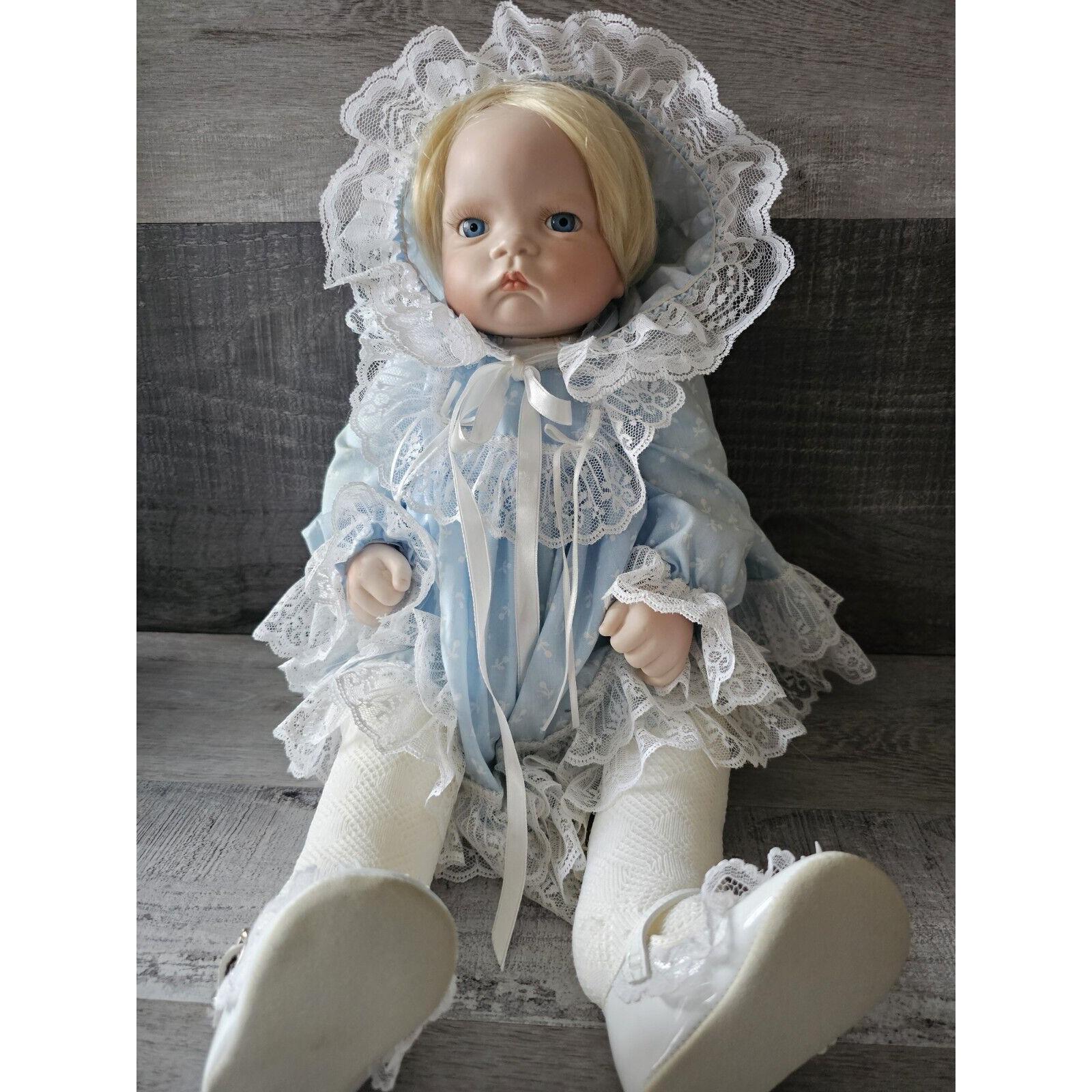 Vtg SUGAR BRITCHES Porcelain Doll 20" Boots Tyner Reproduction 1986 Blue Pouty