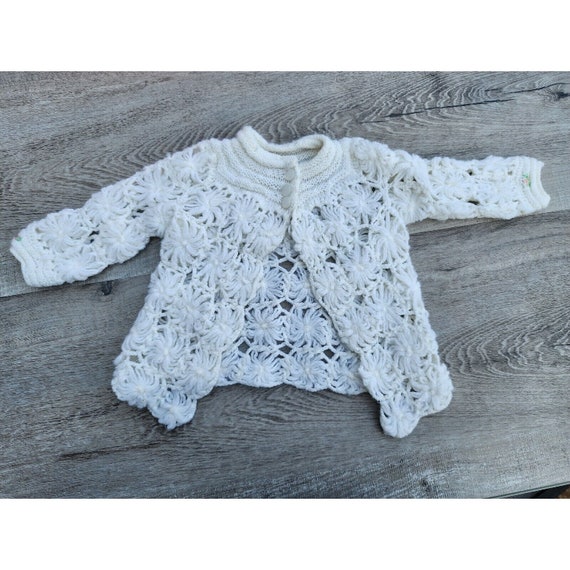 Vintage Girls Baby Cardigan Sweater Floral Detail… - image 4