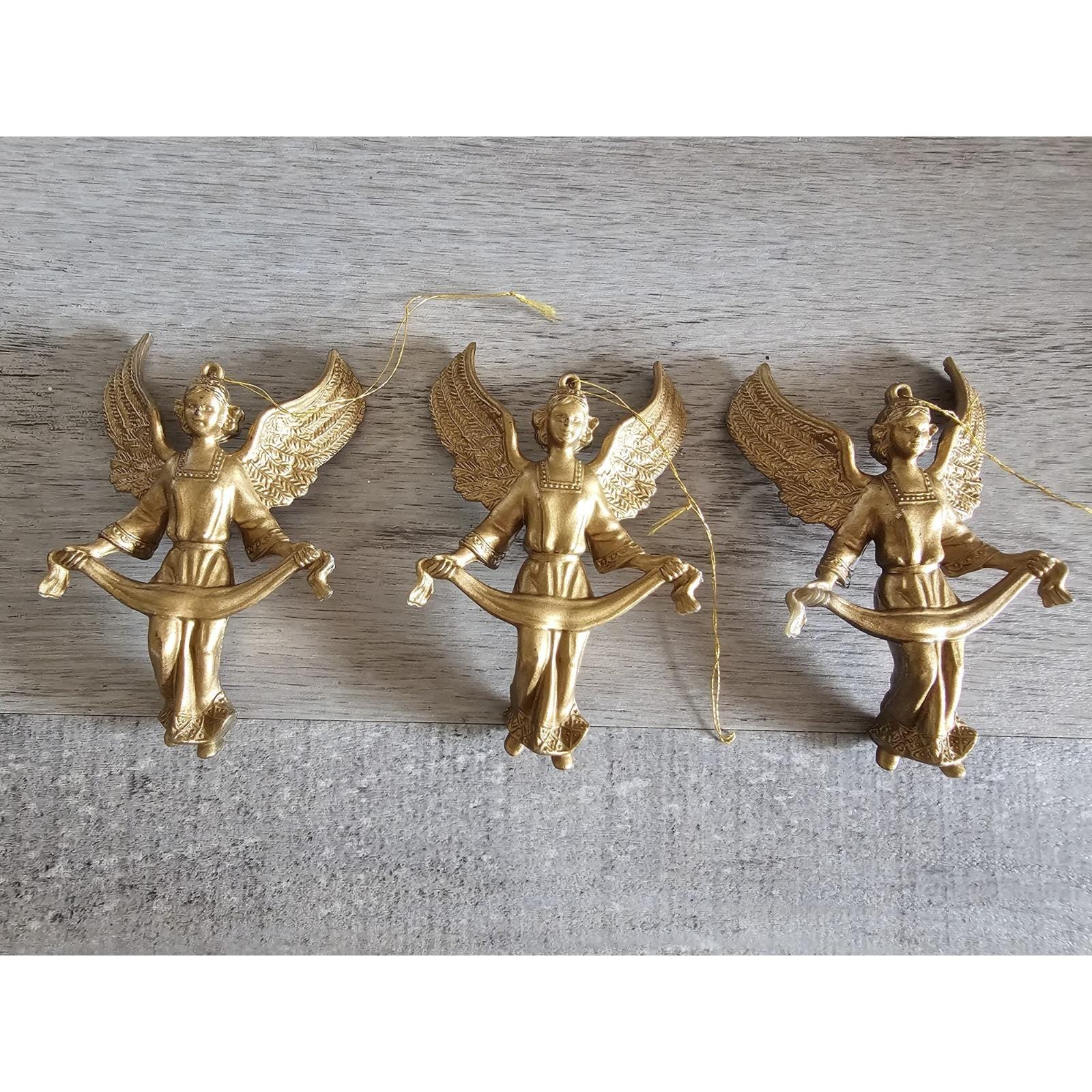 ANGEL　門松B 3 Vintage Gold Angel Blow Mold Christmas Ornament Victorian G22a