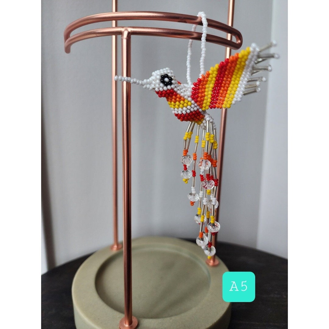 Huichol Beaded Hummingbird Key Chain Mexican Folk Art Bird 6 Sun